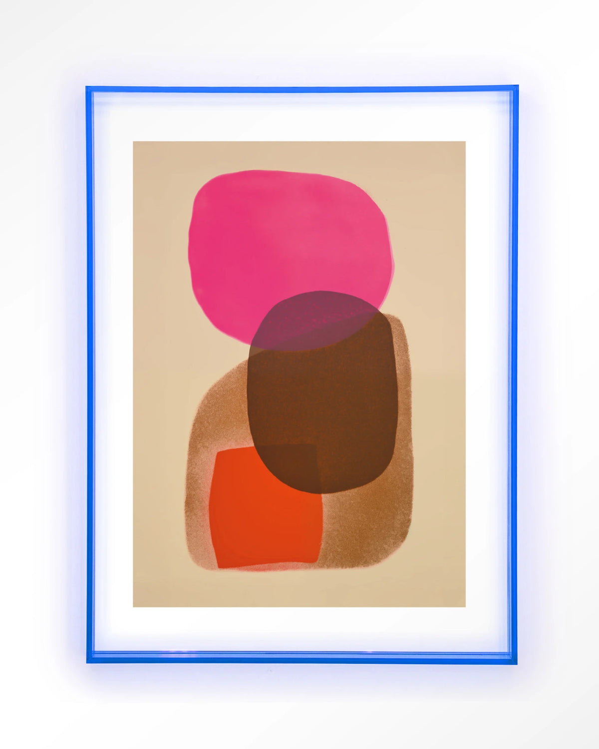 Rosy Echo – abstract in roze en oranje – Art print – Acryl lichtblauw