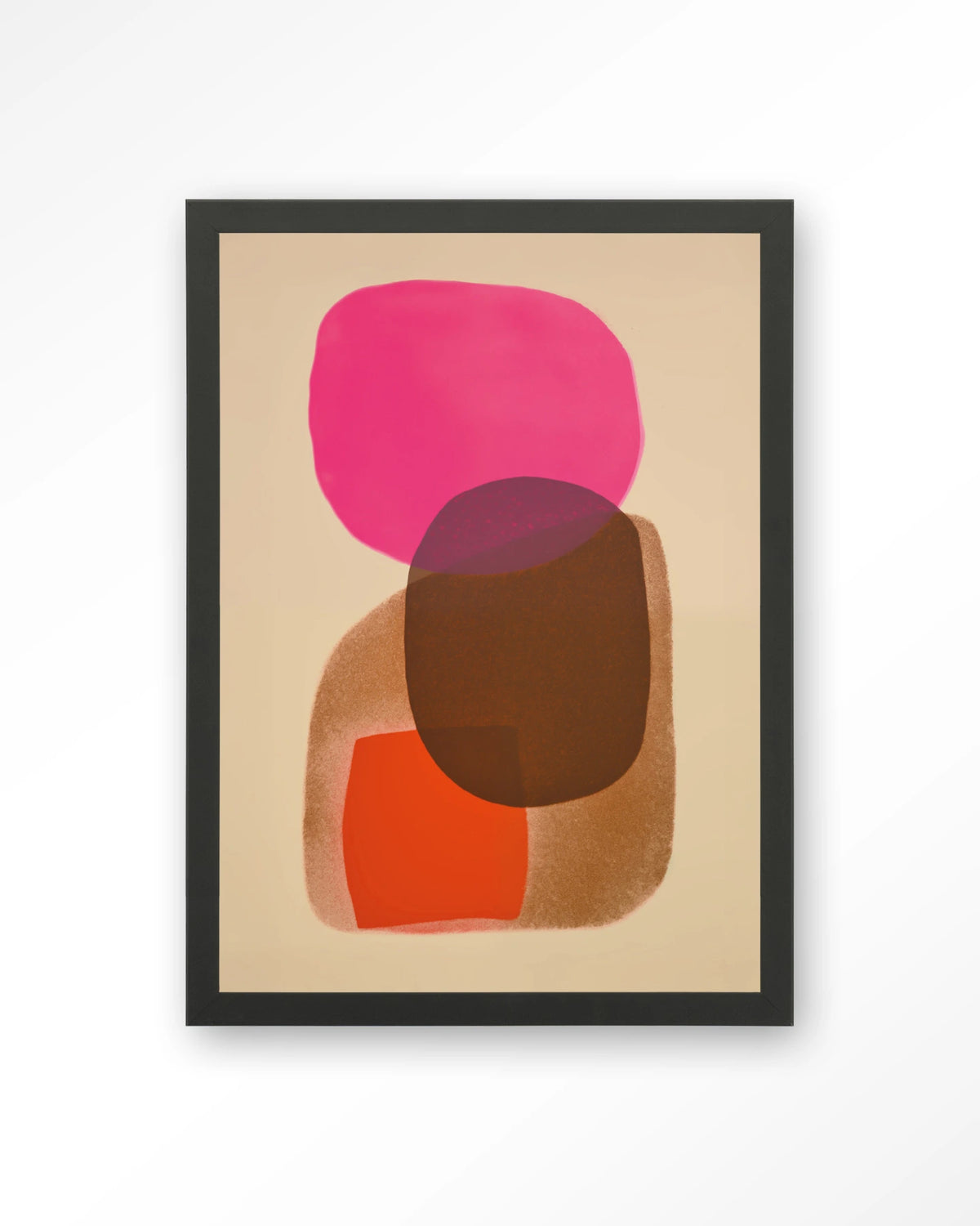 Rosy Echo – abstract in roze en oranje – Art print – Hout zwart