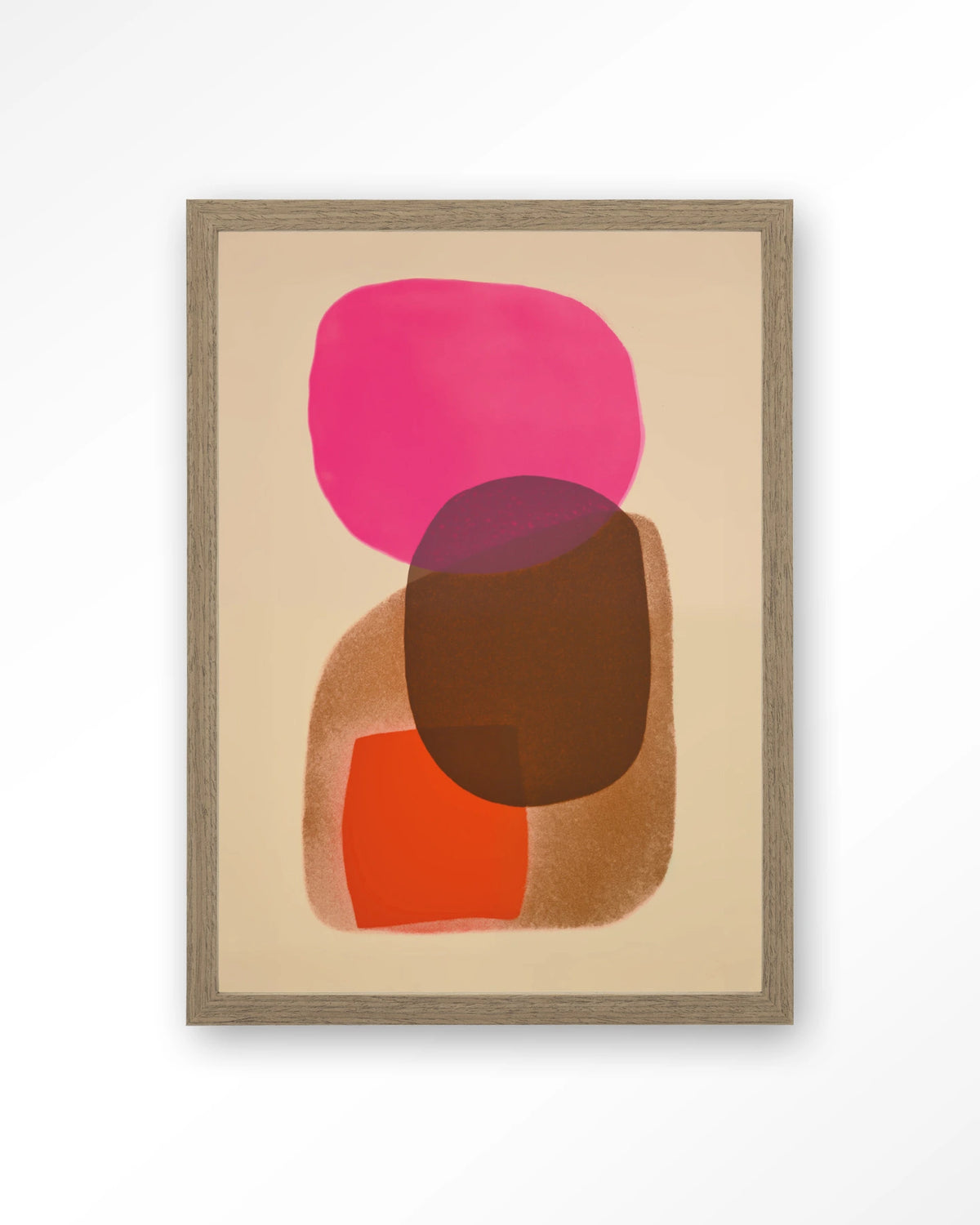 Rosy Echo – abstract in roze en oranje – Art print – Hout bruin