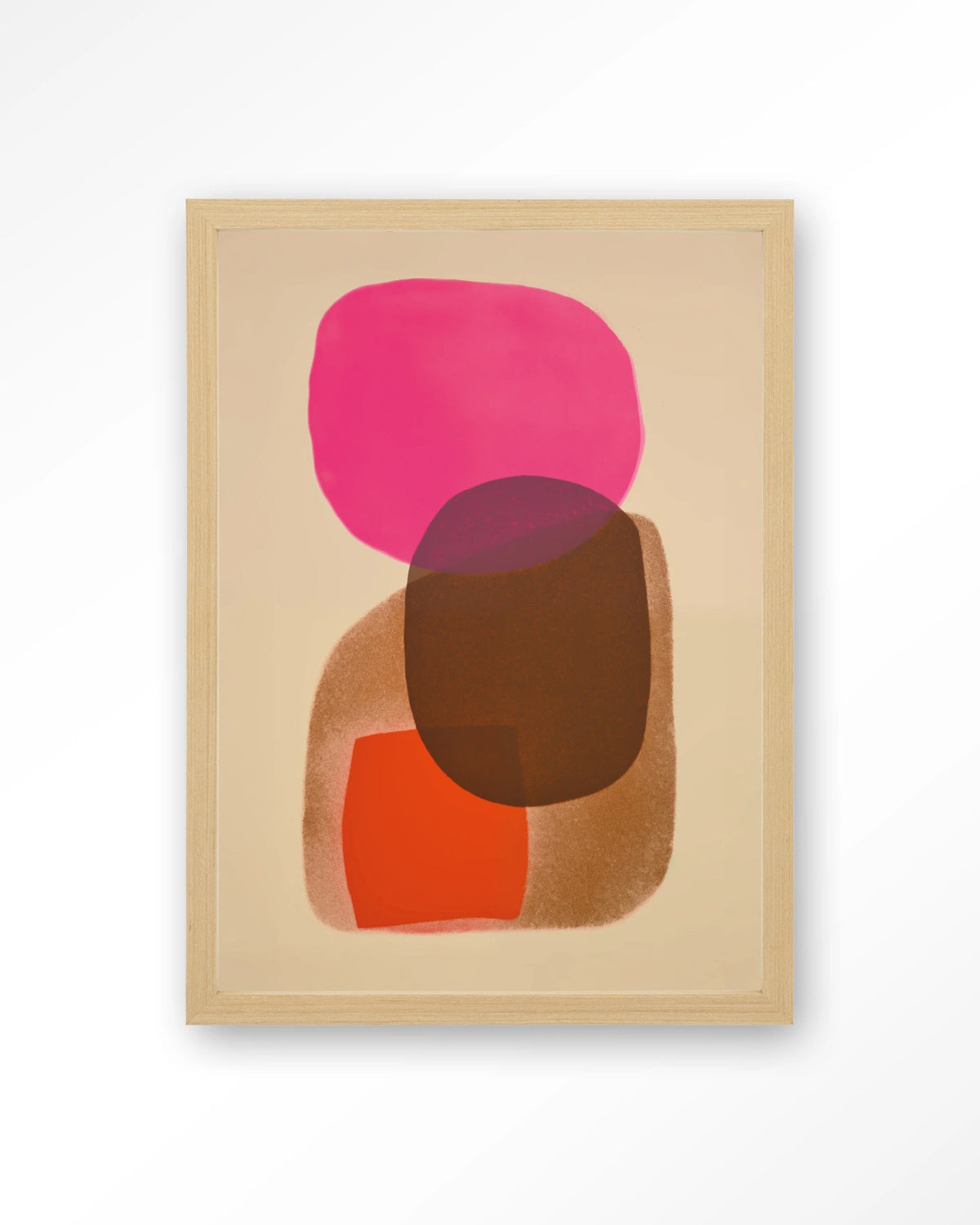 Rosy Echo – abstract in roze en oranje – Art print – Hout naturel