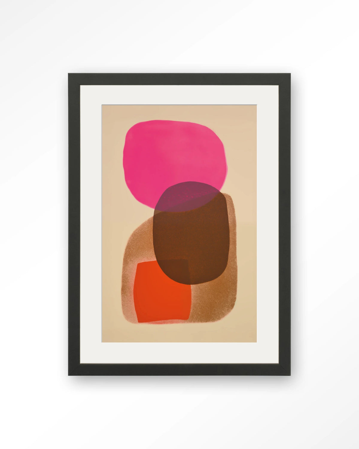 Rosy Echo – abstract in roze en oranje – Art print – Hout zwart + passe-partout