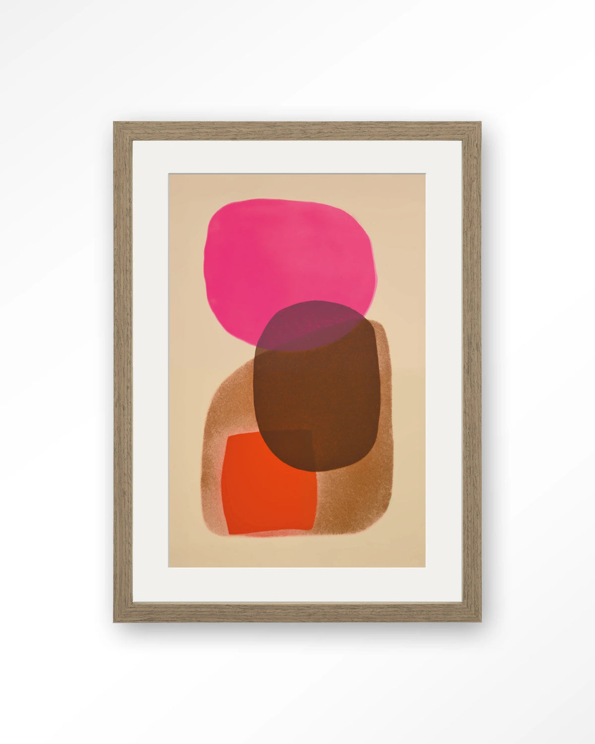 Rosy Echo – abstract in roze en oranje – Art print – Hout bruin + passe-partout