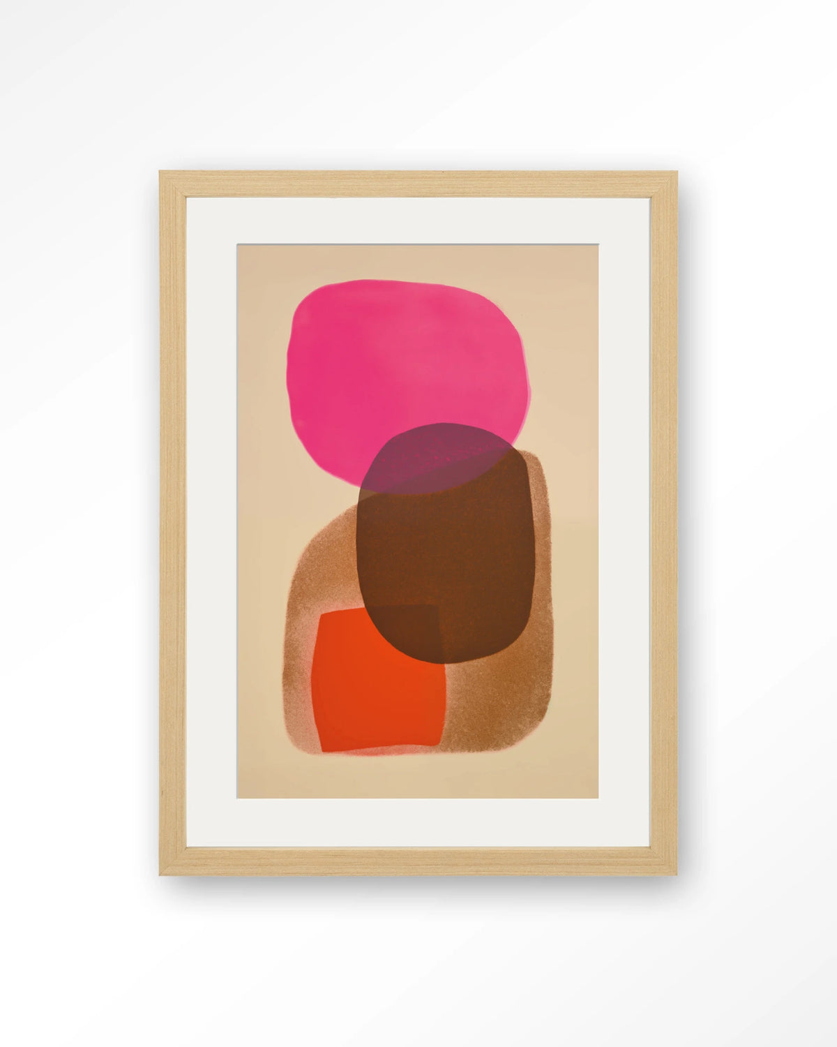 Rosy Echo – abstract in roze en oranje – Art print – Hout naturel + passe-partout