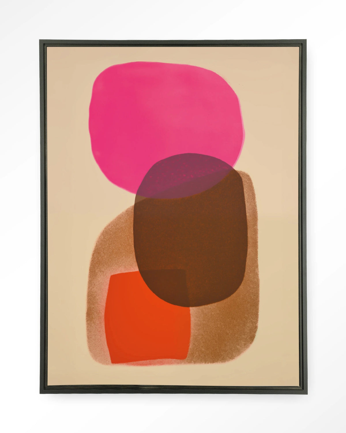 Rosy Echo – abstract in roze en oranje – Wandkleed – Floating frame – zwart