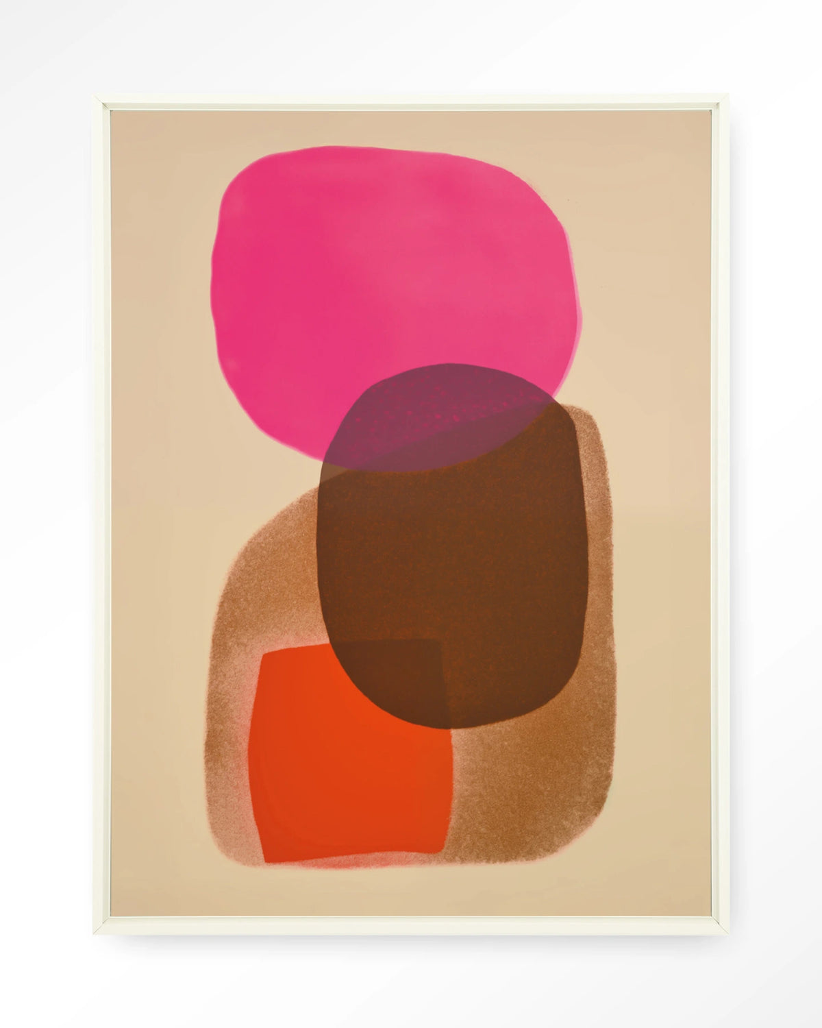 Rosy Echo – abstract in roze en oranje – Wandkleed – Floating frame – wit