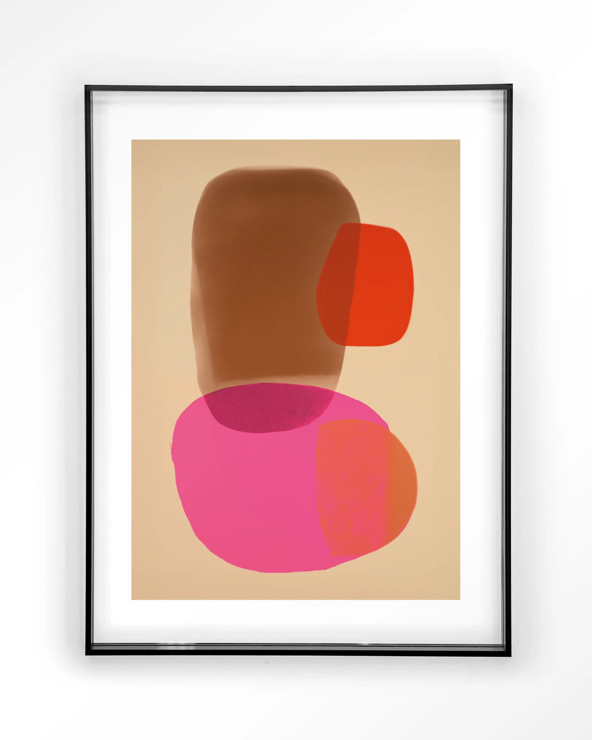 Soft Collusion – abstract in roze en oranje – Art print – Acryl zwart