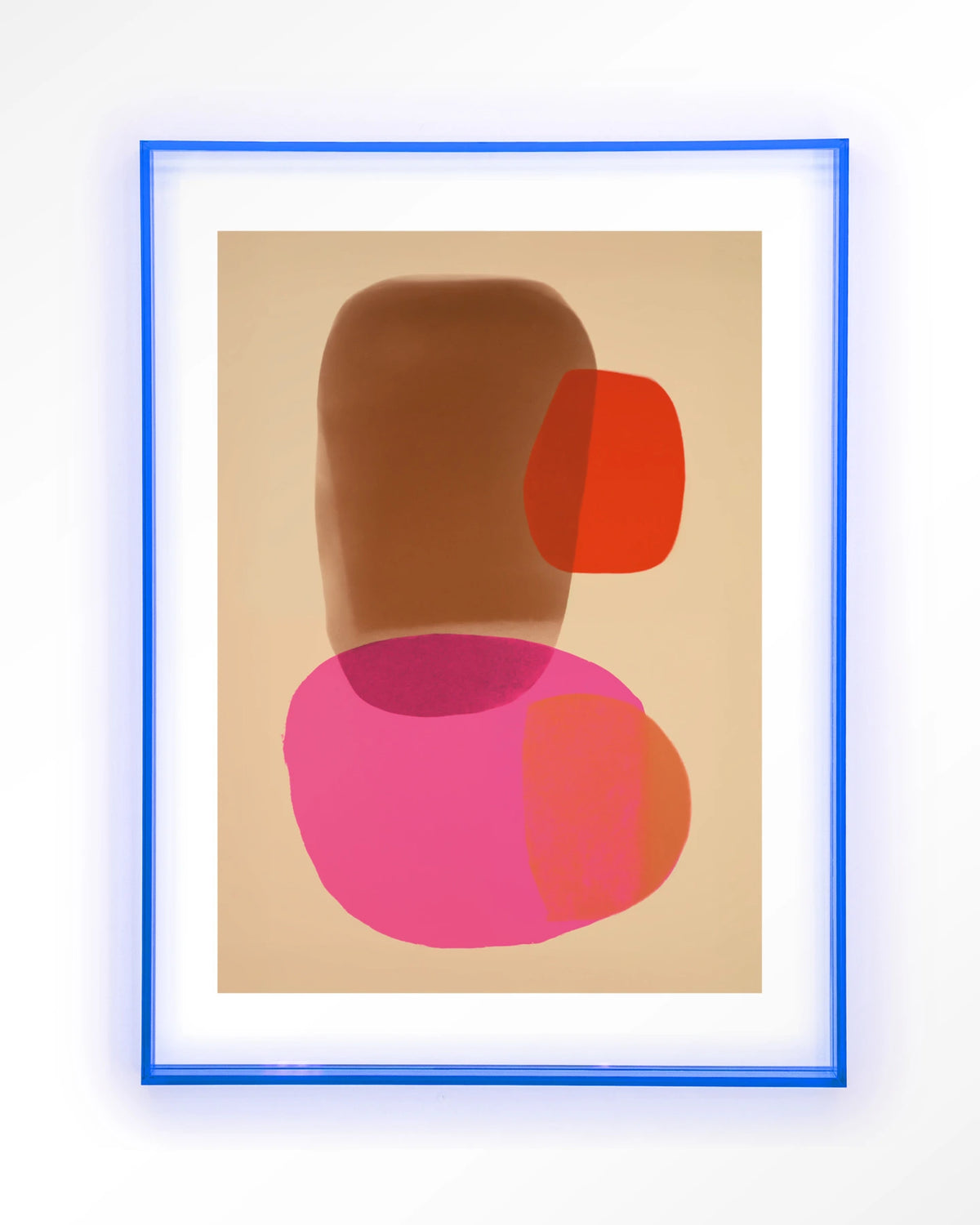 Soft Collusion – abstract in roze en oranje – Art print – Acryl lichtblauw