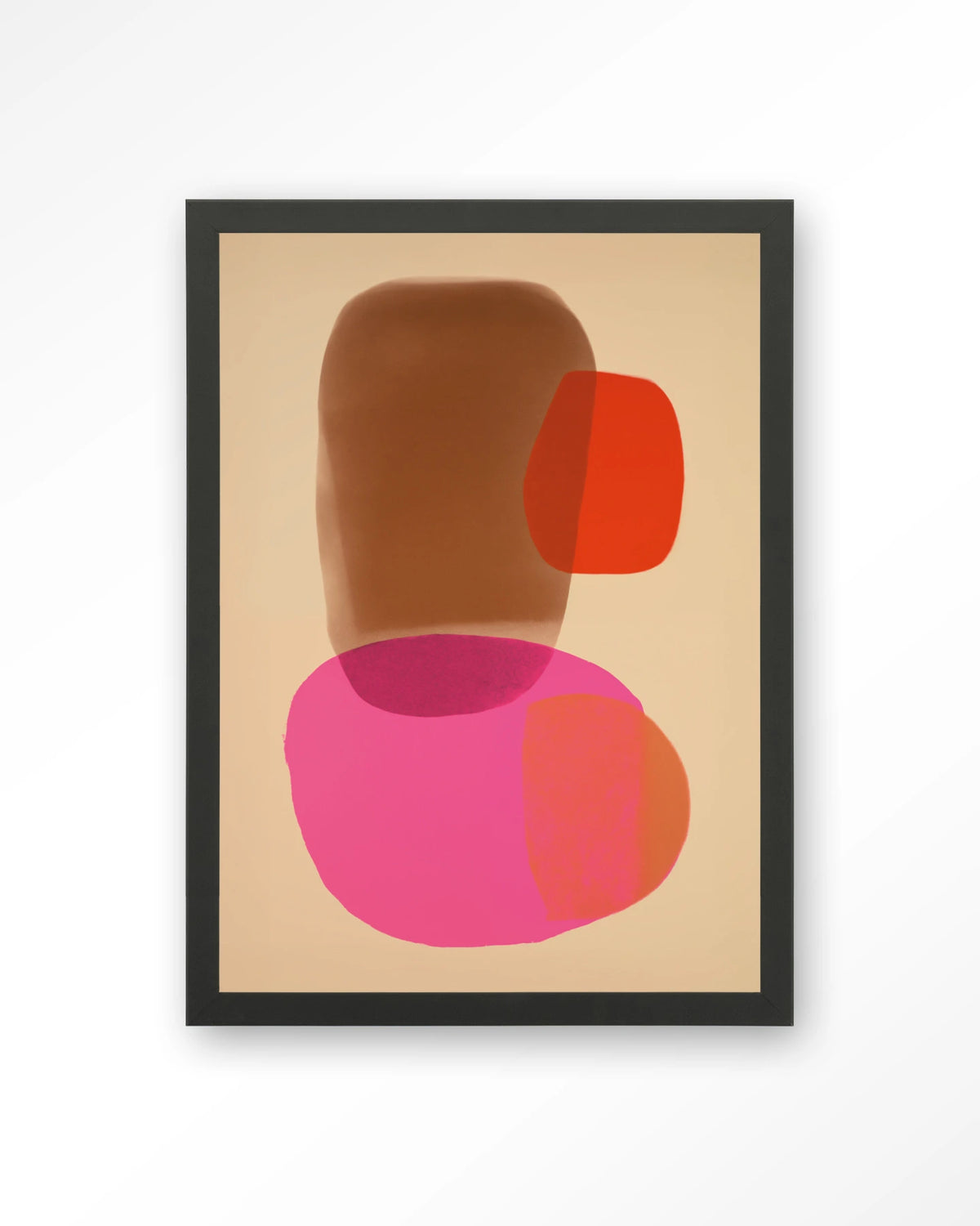 Soft Collusion – abstract in roze en oranje – Art print – Hout zwart