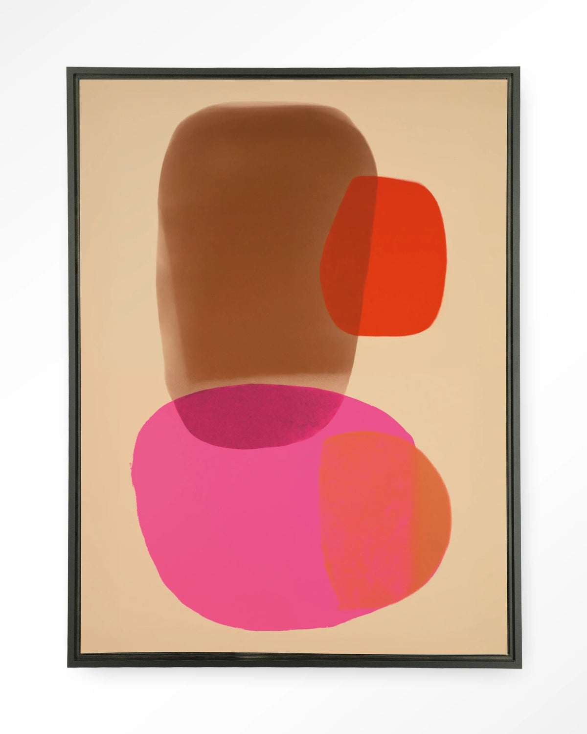 Soft Collusion – abstract in roze en oranje – Wandkleed – Floating frame – zwart