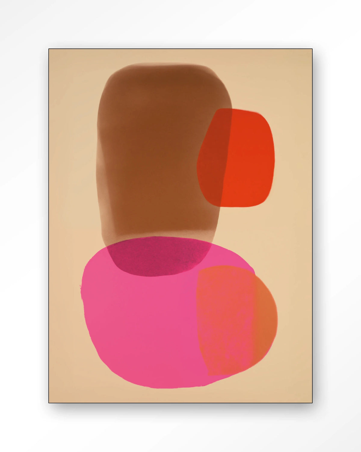Soft Collusion – abstract in roze en oranje – Wandkleed – Frame – zwart