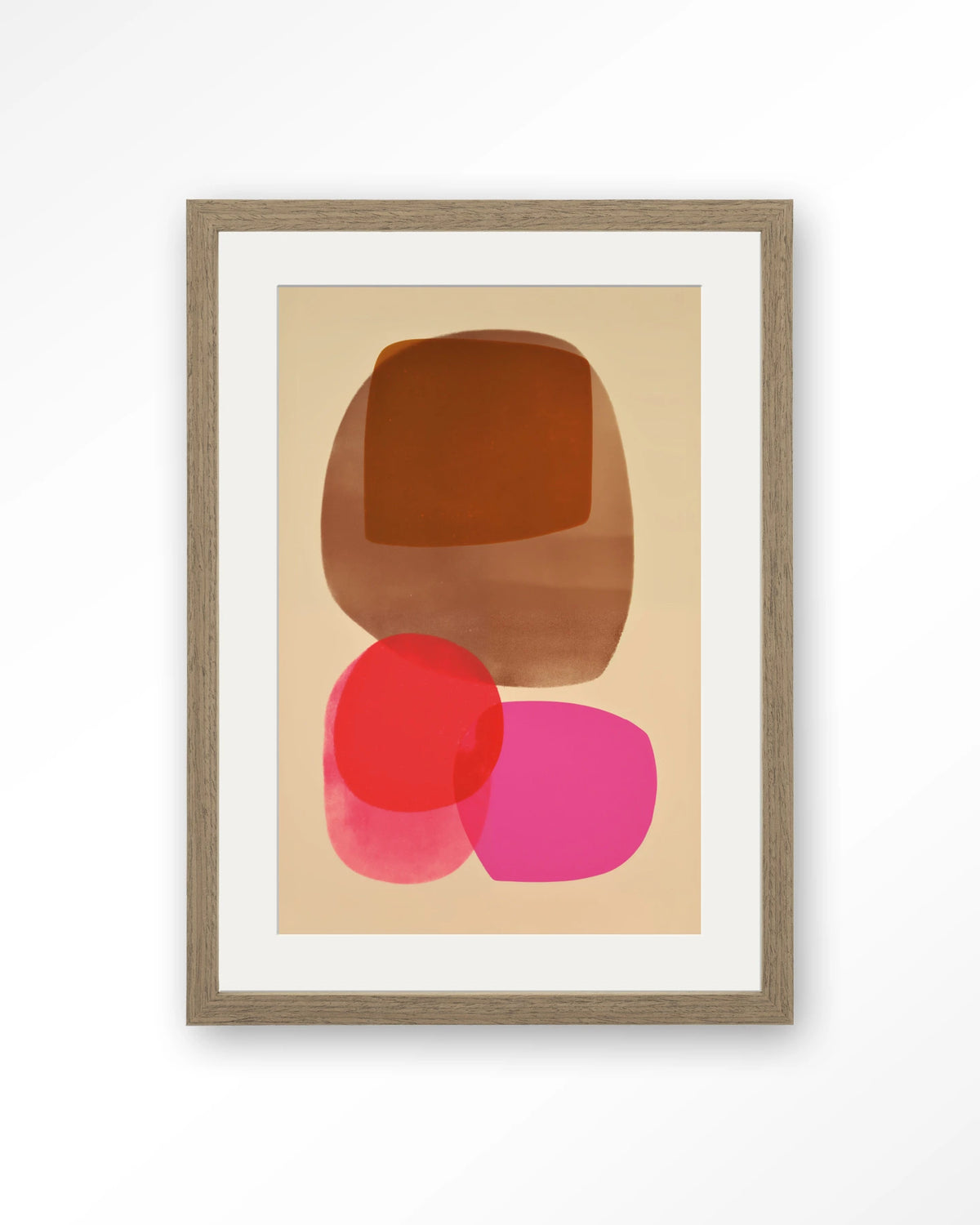 Warm Haze – abstract in roze en bruin – Art print – Hout bruin + passe-partout