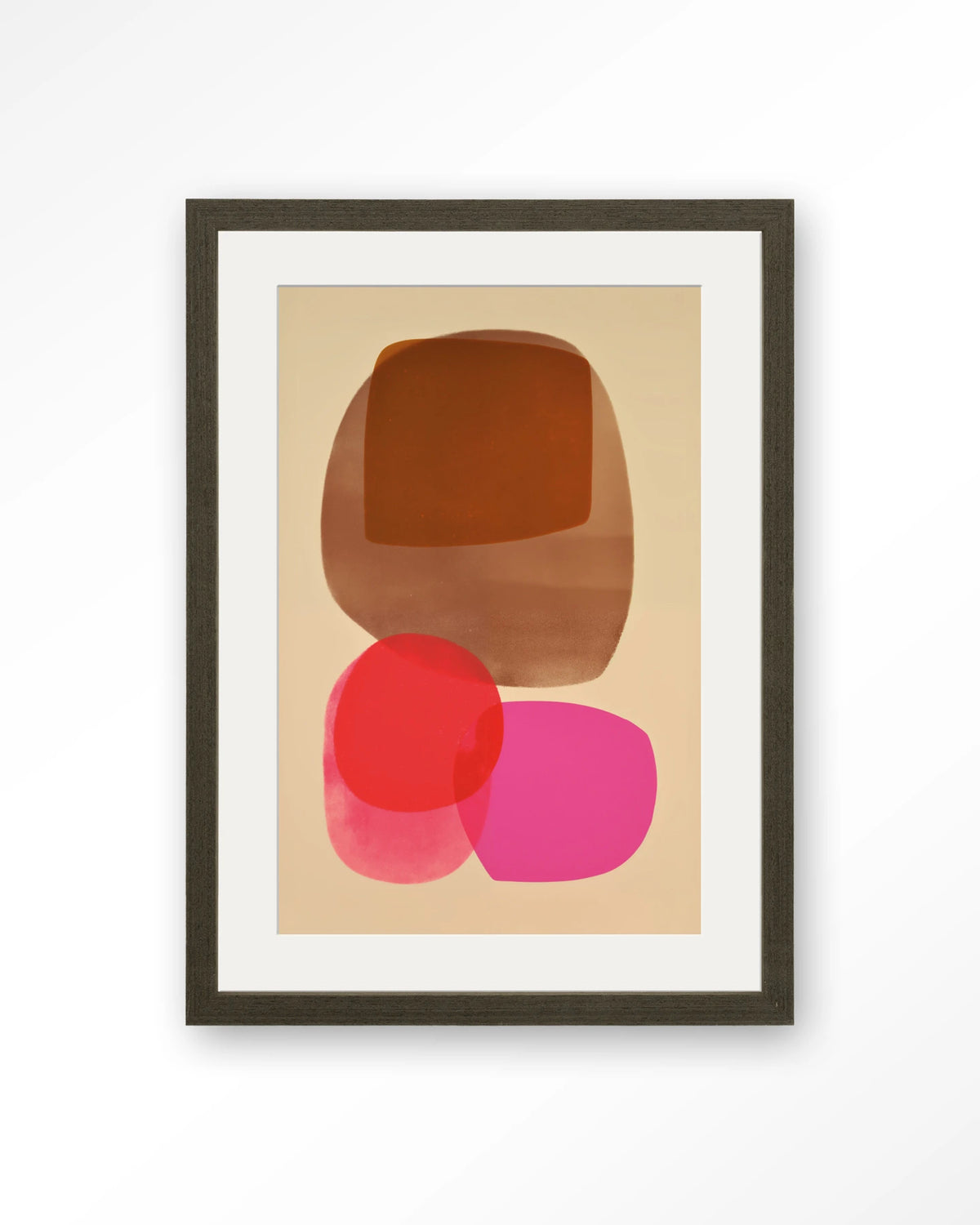 Warm Haze – abstract in roze en bruin – Art print – Hout donkerbruin + passe-partout