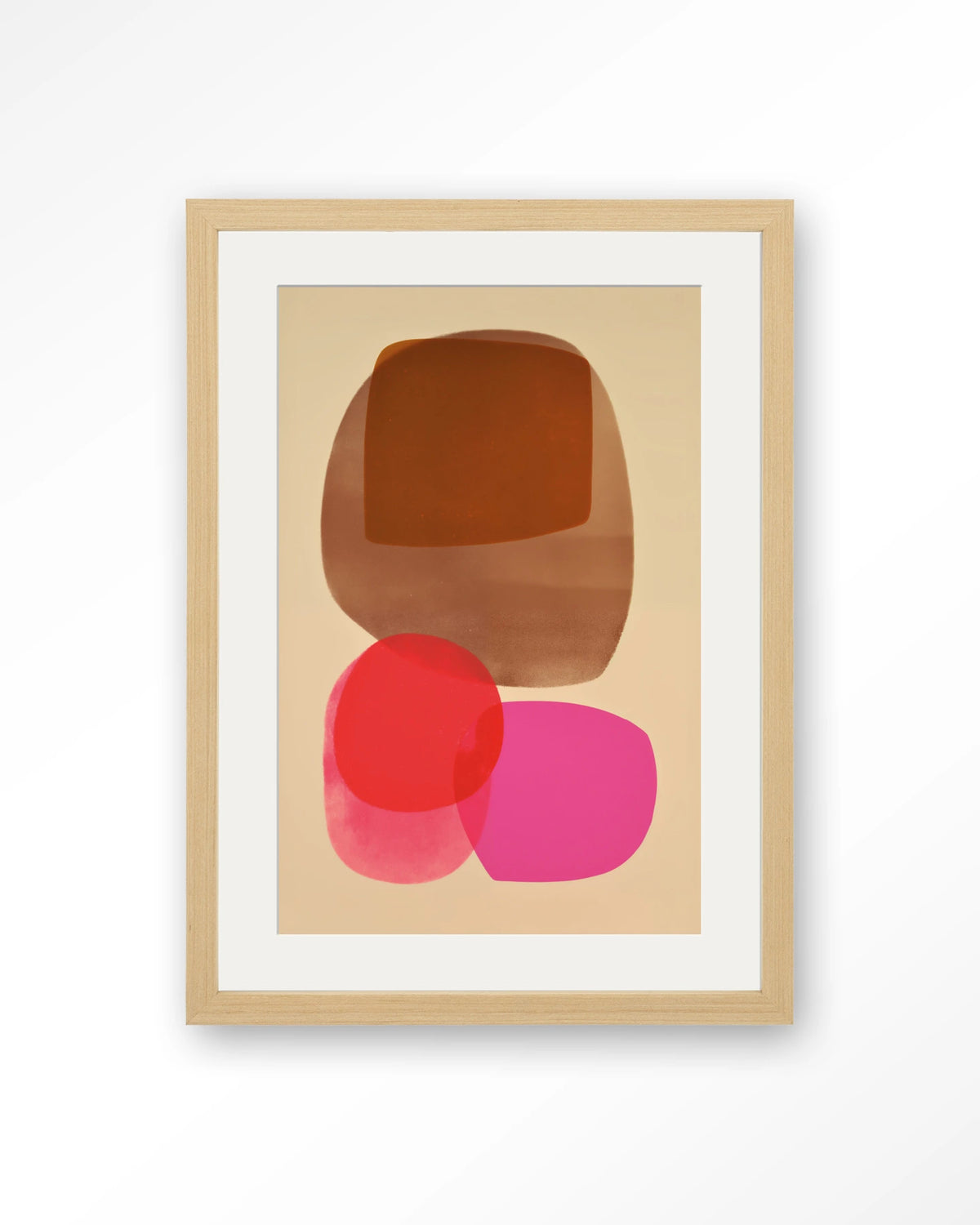 Warm Haze – abstract in roze en bruin – Art print – Hout naturel + passe-partout