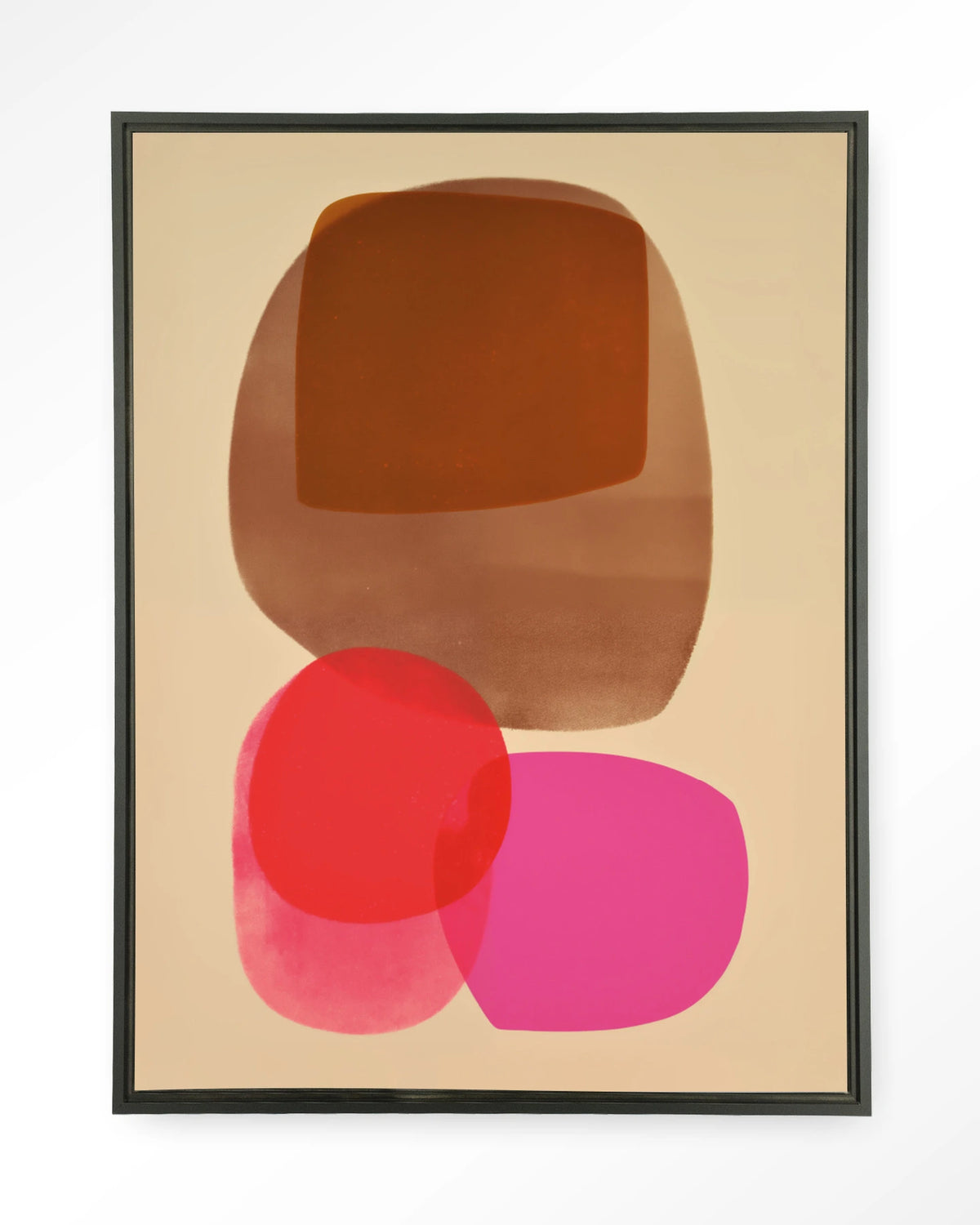 Warm Haze – abstract in roze en bruin – Wandkleed – Floating frame – zwart