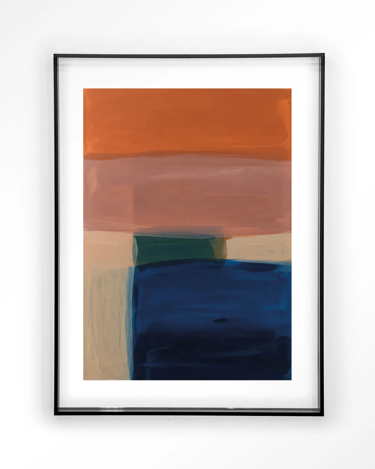Still Waters – abstract in oranje en blauw – Art print – Acryl zwart