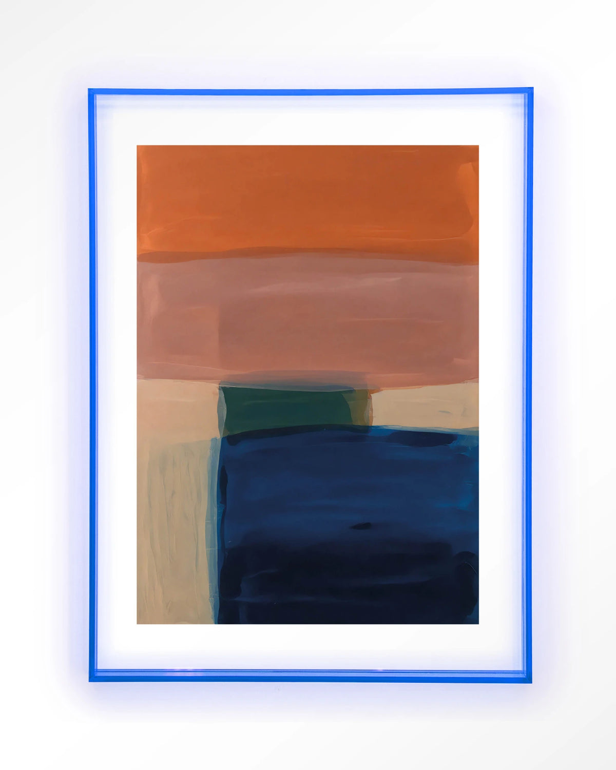 Still Waters – abstract in oranje en blauw – Art print – Acryl lichtblauw