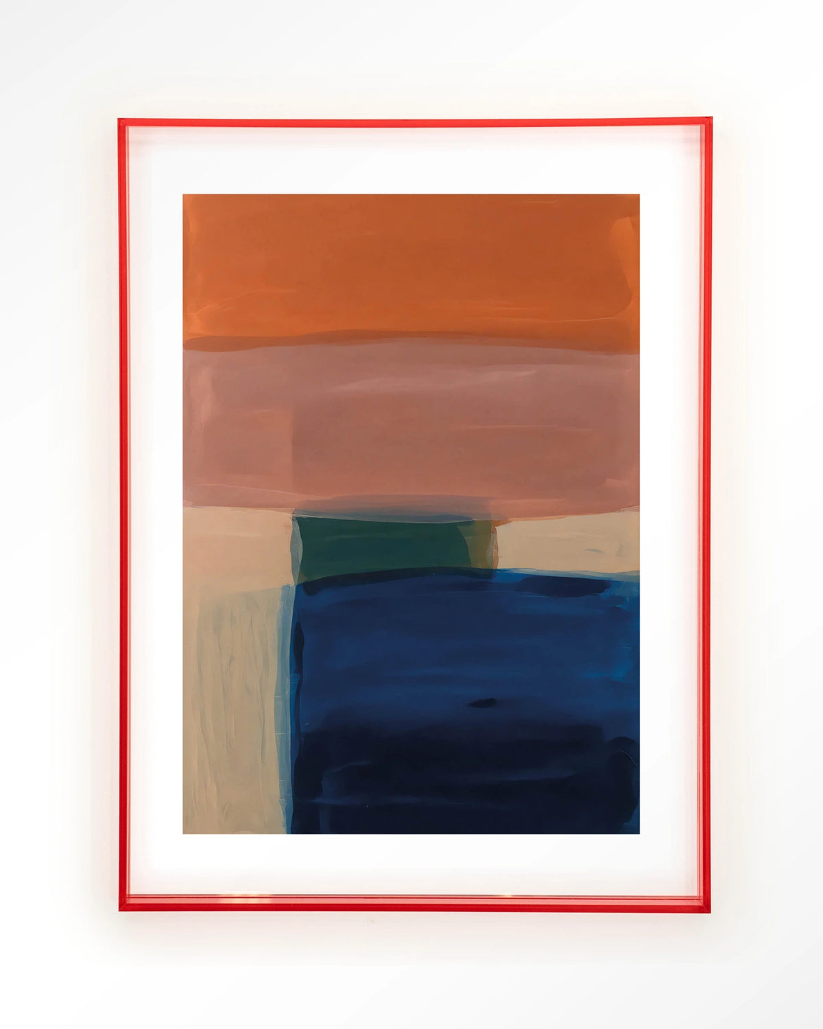 Still Waters – abstract in oranje en blauw – Art print – Acryl roze