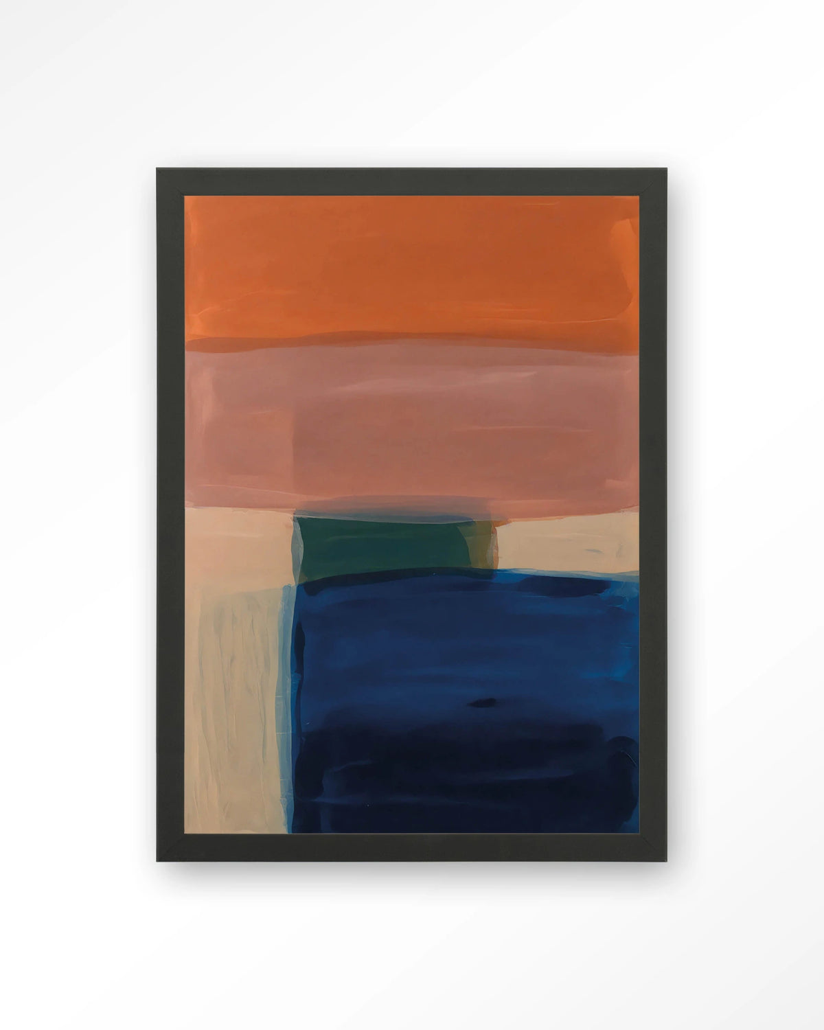 Still Waters – abstract in oranje en blauw – Art print – Hout zwart