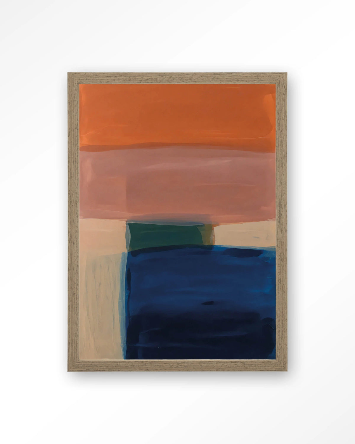Still Waters – abstract in oranje en blauw – Art print – Hout bruin