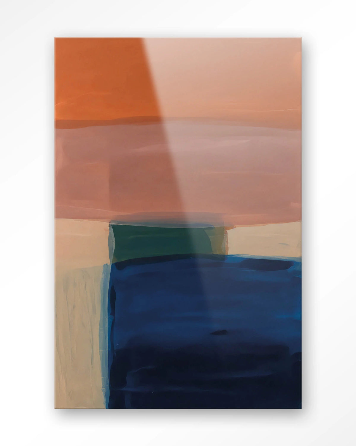 Still Waters – abstract in oranje en blauw – Glas – Blinde montage