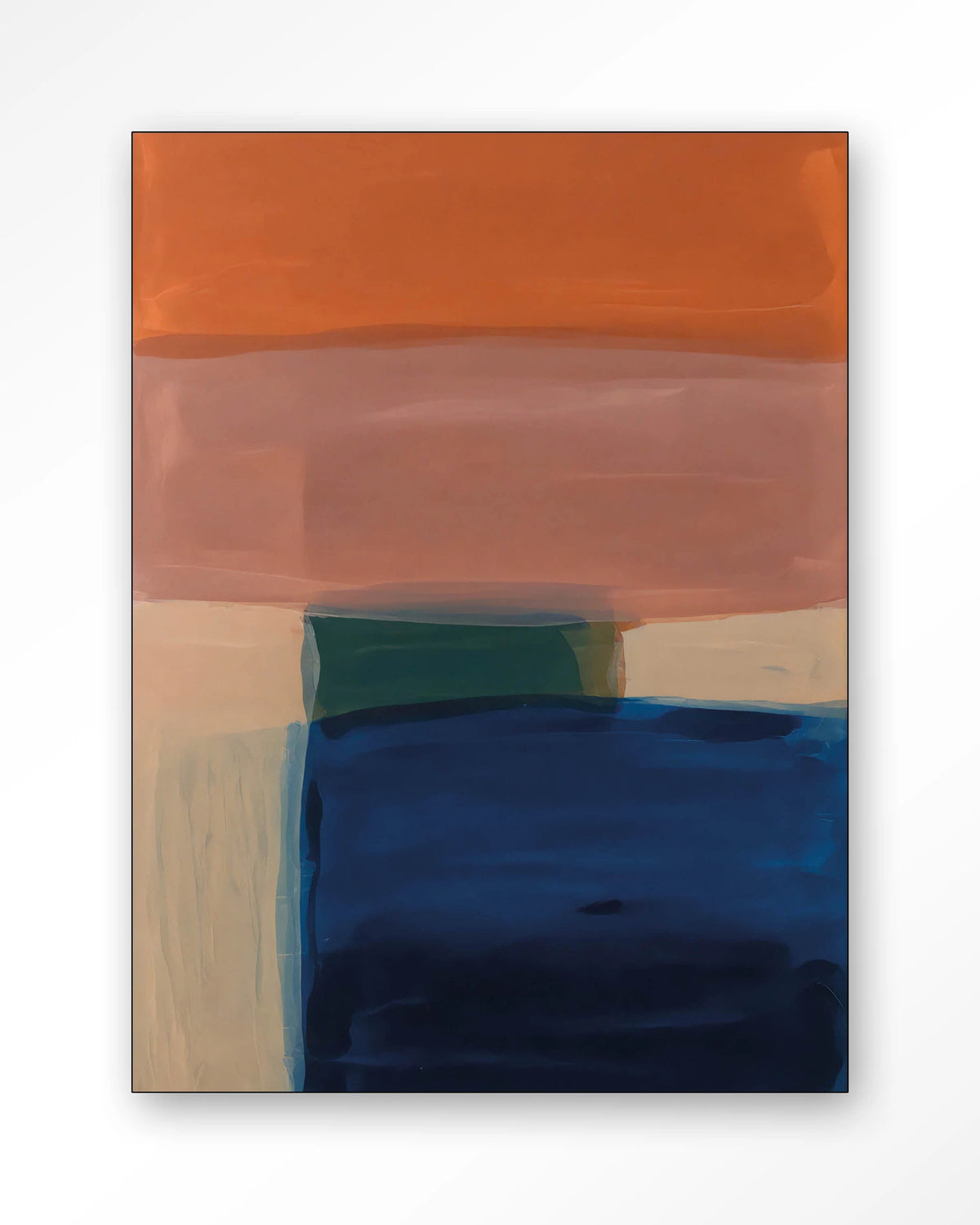 Still Waters – abstract in oranje en blauw – Wandkleed – Frame – zwart
