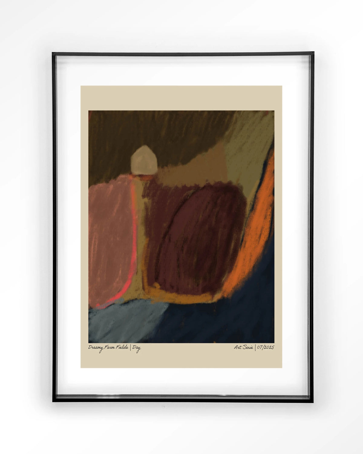 Dreamy Farmfield By Night – abstract landschap in aardetinten – Art print – Acryl zwart