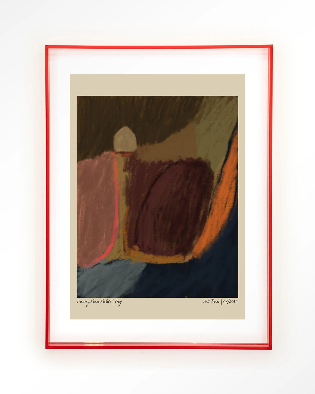 Dreamy Farmfield By Night – abstract landschap in aardetinten – Art print – Acryl roze