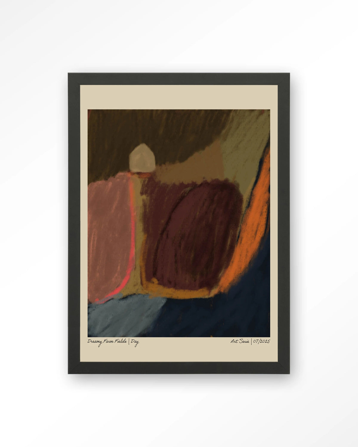 Dreamy Farmfield By Night – abstract landschap in aardetinten – Art print – Hout zwart