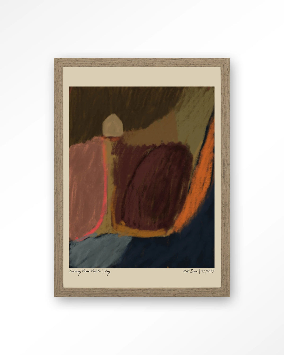 Dreamy Farmfield By Night – abstract landschap in aardetinten – Art print – Hout bruin