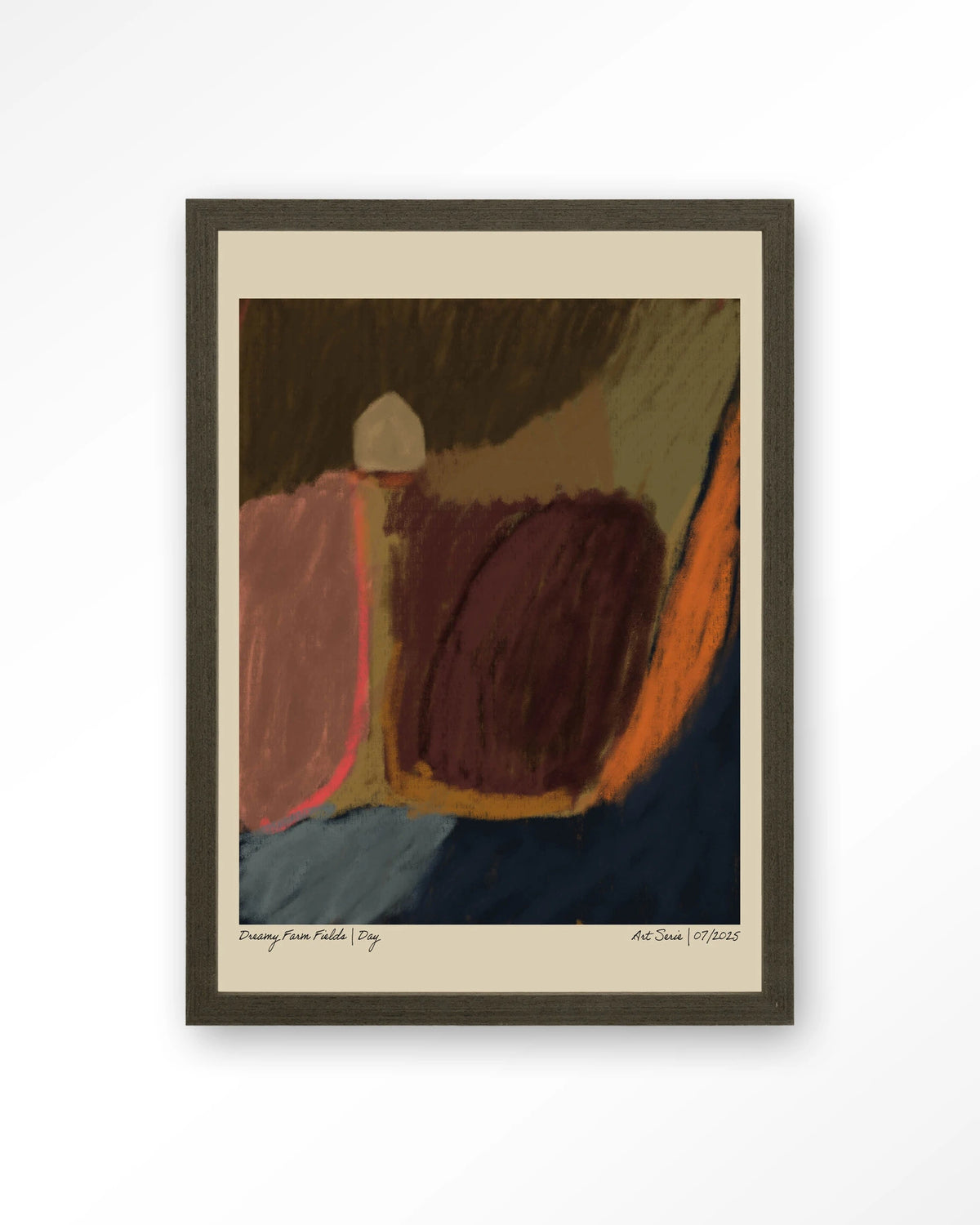 Dreamy Farmfield By Night – abstract landschap in aardetinten – Art print – Hout donkerbruin