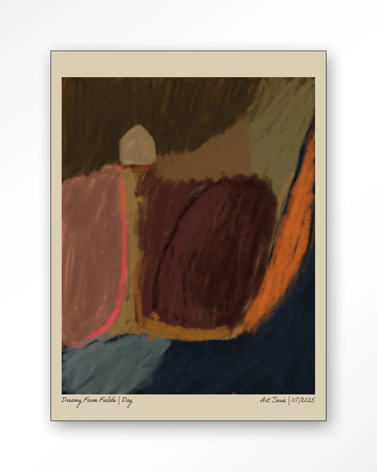 Dreamy Farmfield By Night – abstract landschap in aardetinten – Wandkleed – Frame – zwart