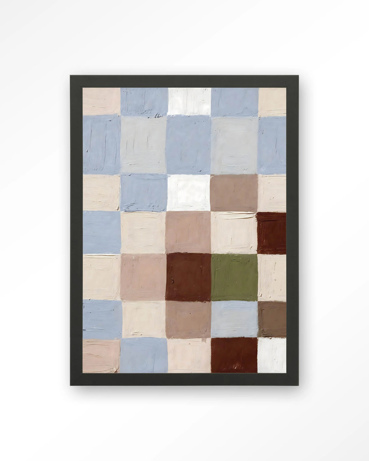 Blue Blocks – blokjes in blauw en beige – Art print – Hout zwart