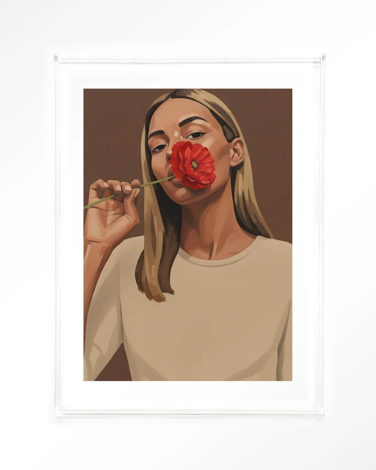 Red Poppy Girl – vrouw met rode bloem – Art print – Acryl doorzichtig