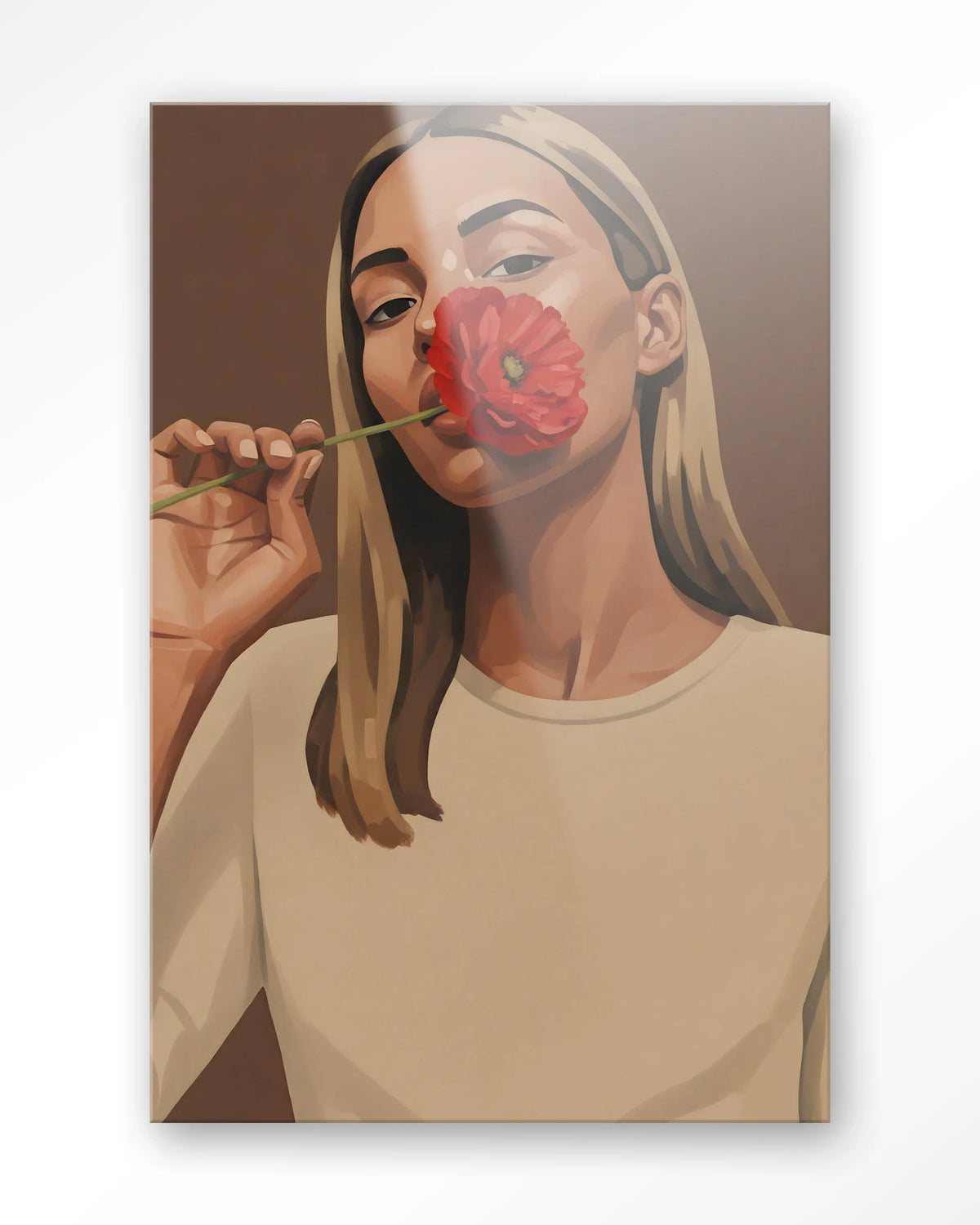 Red Poppy Girl – vrouw met rode bloem – Glas – Blinde montage