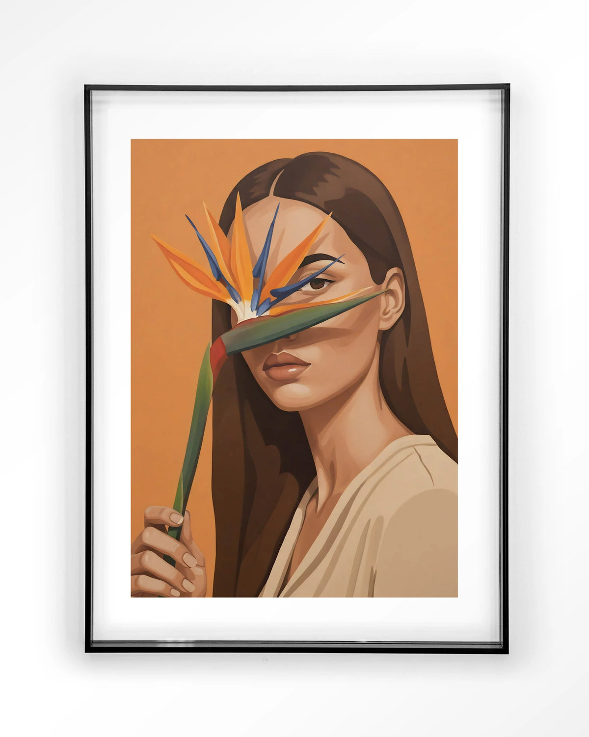 Girl Of Paradise – vrouw met paradijsvogelbloem – Art print – Acryl zwart