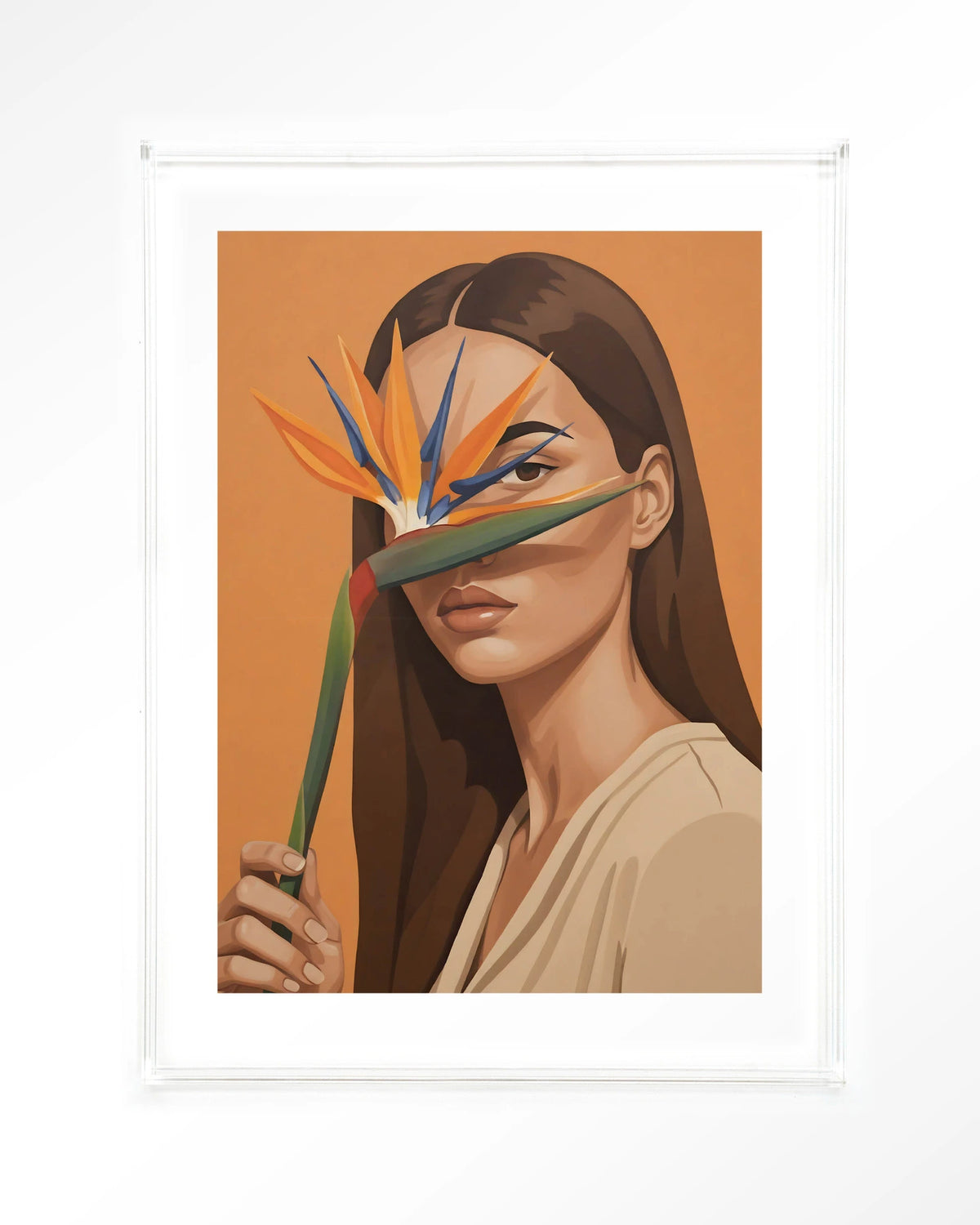Girl Of Paradise – vrouw met paradijsvogelbloem – Art print – Acryl doorzichtig