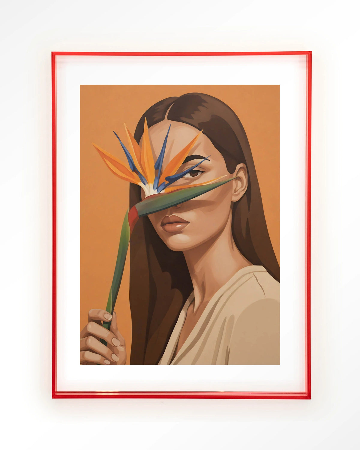 Girl Of Paradise – vrouw met paradijsvogelbloem – Art print – Acryl roze