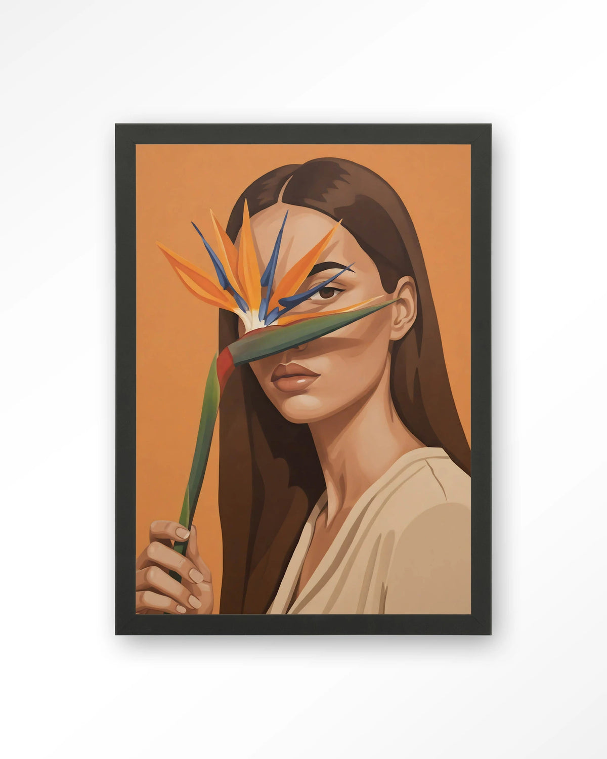 Girl Of Paradise – vrouw met paradijsvogelbloem – Art print – Hout zwart