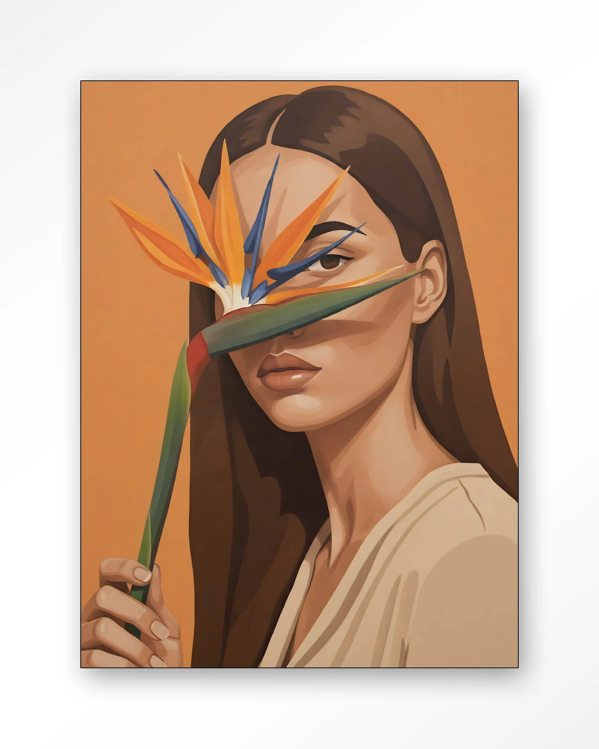 Girl Of Paradise – vrouw met paradijsvogelbloem – Wandkleed – Frame – zwart