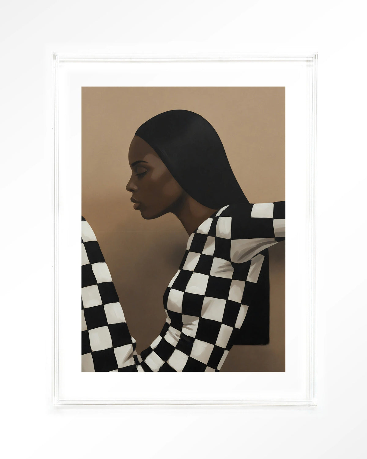 Chezzy – vrouw in zwart-wit geruit – Art print – Acryl doorzichtig