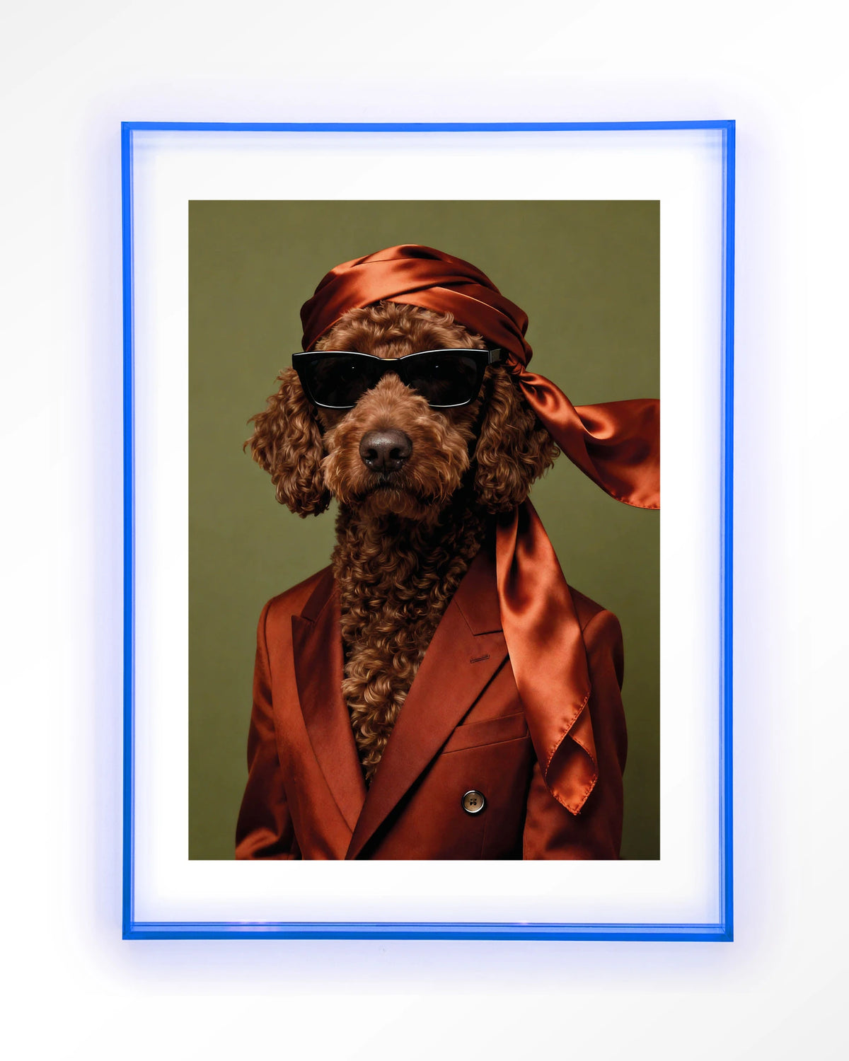 Guus – hond met zonnebril – Art print – Acryl lichtblauw