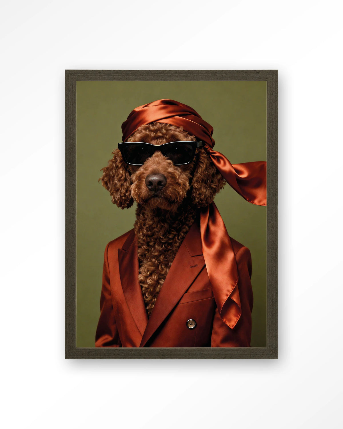 Guus – hond met zonnebril – Art print – Hout donkerbruin