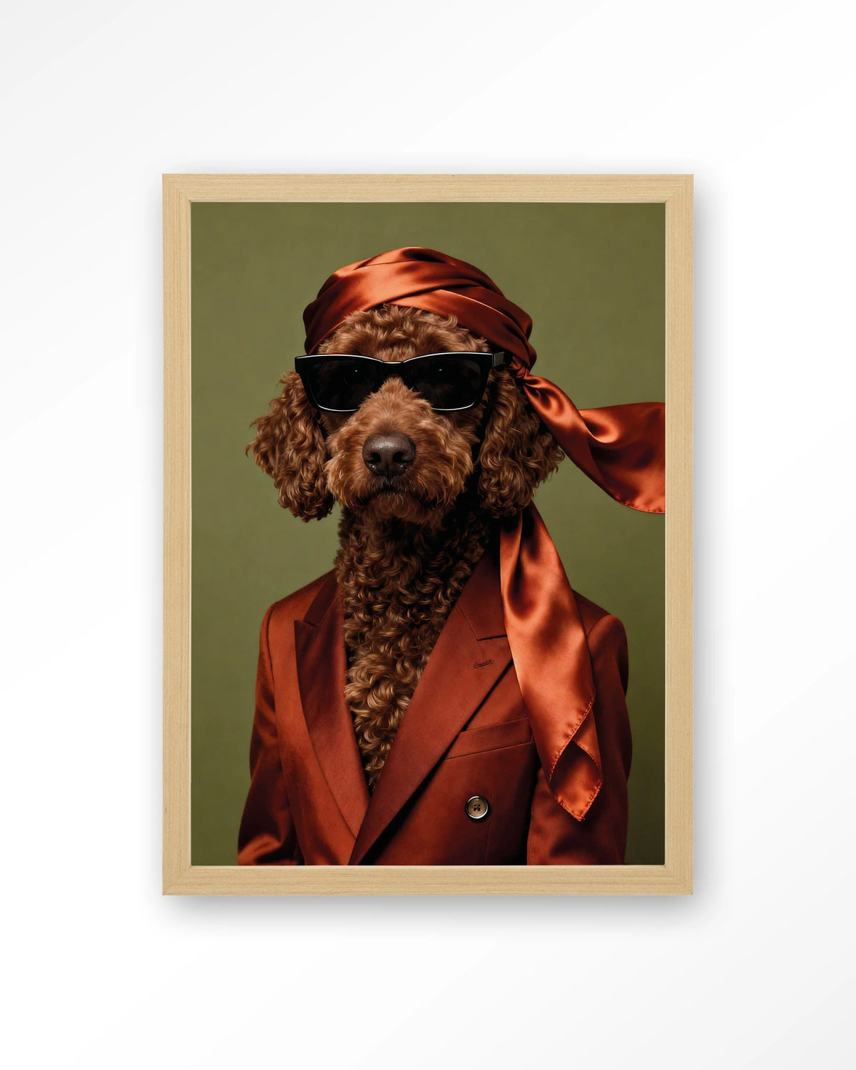 Guus – hond met zonnebril – Art print – Hout naturel