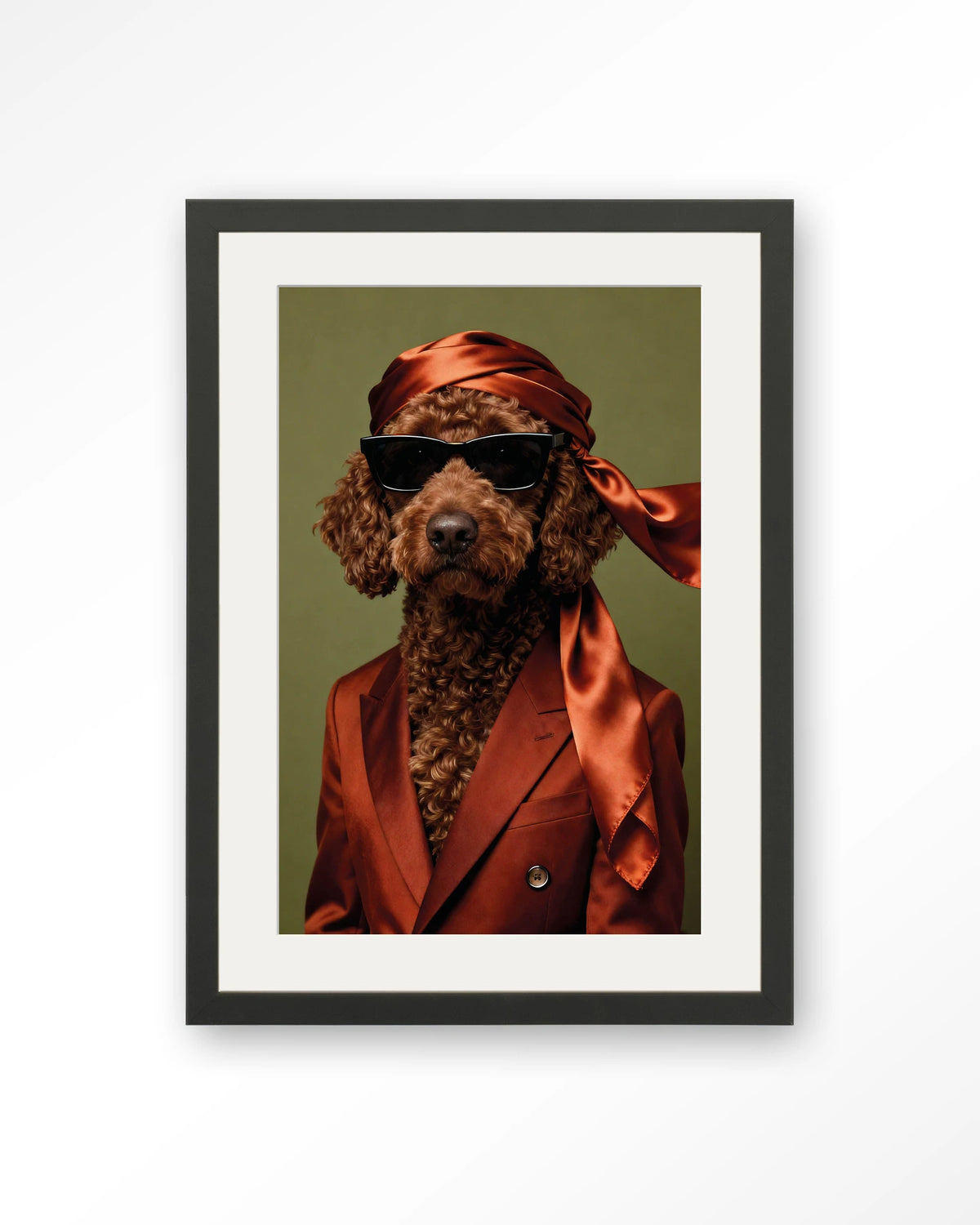 Guus – hond met zonnebril – Art print – Hout zwart + passe-partout