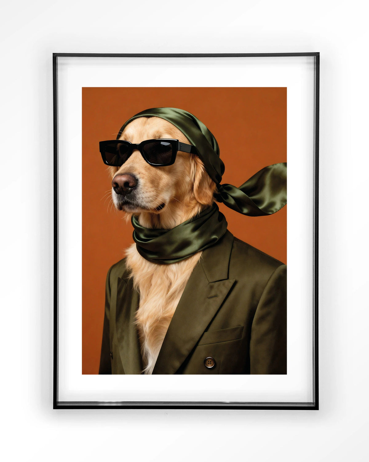 Murph – hond met zonnebril en sjaal – Art print – Acryl zwart