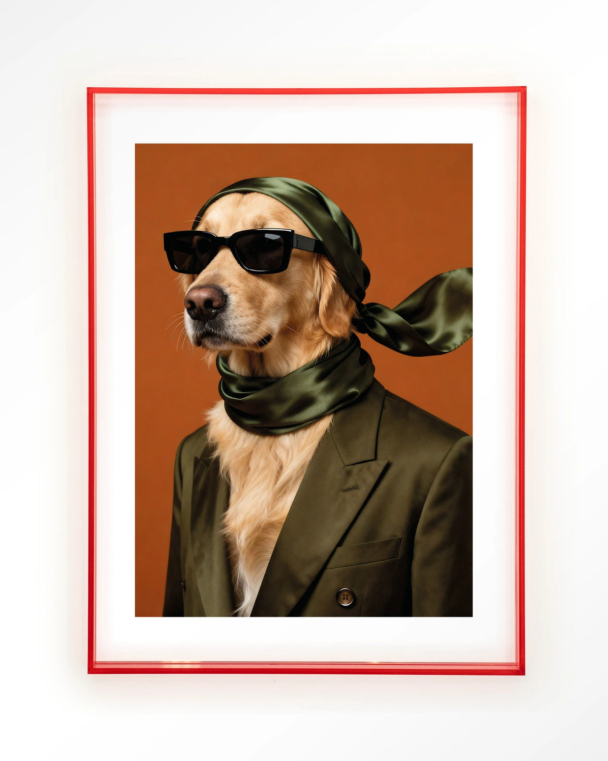 Murph – hond met zonnebril en sjaal – Art print – Acryl roze