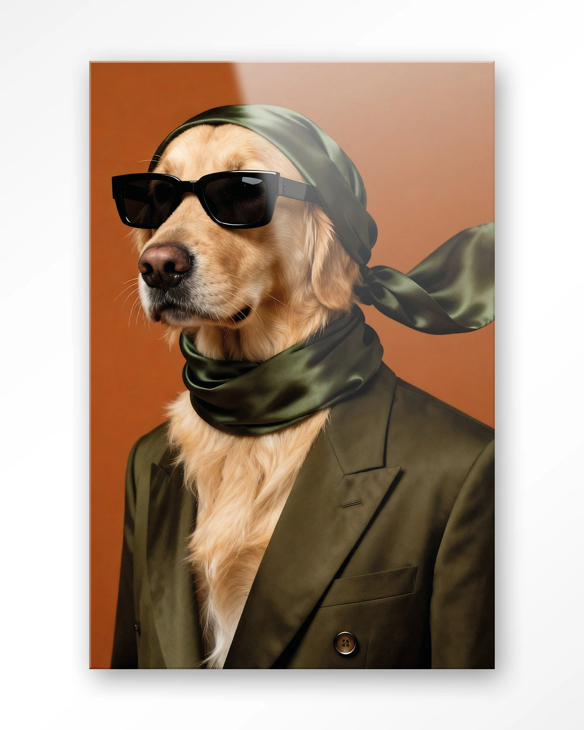 Murph – hond met zonnebril en sjaal – Glas – Blinde montage