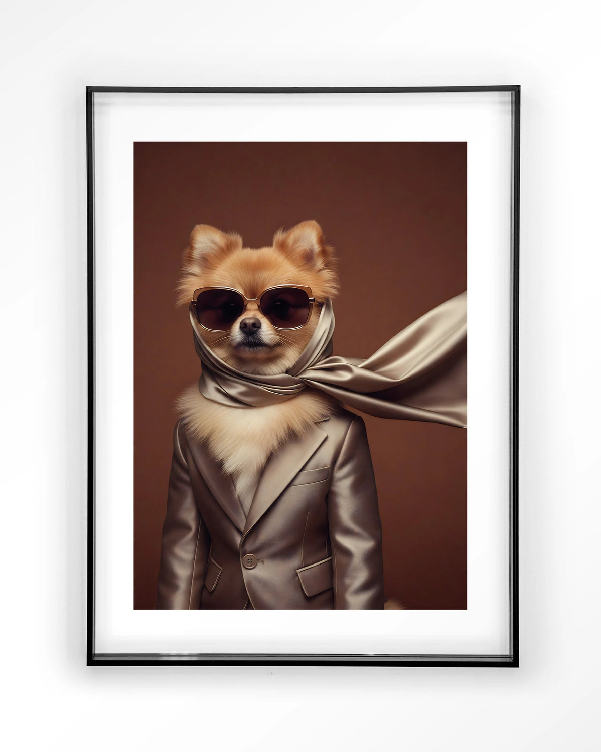 Foxy – hond met zonnebril en sjaal – Art print – Acryl zwart