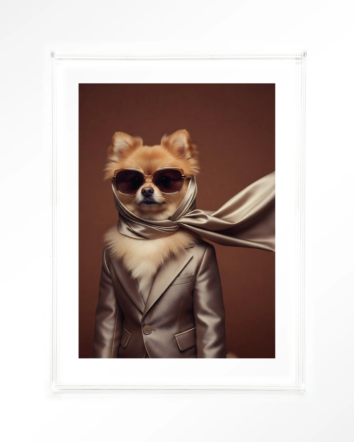 Foxy – hond met zonnebril en sjaal – Art print – Acryl doorzichtig