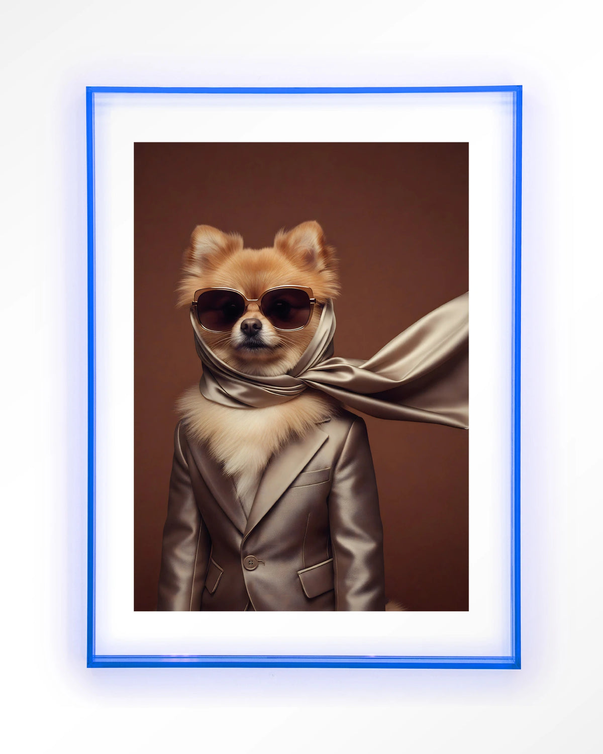 Foxy – hond met zonnebril en sjaal – Art print – Acryl lichtblauw